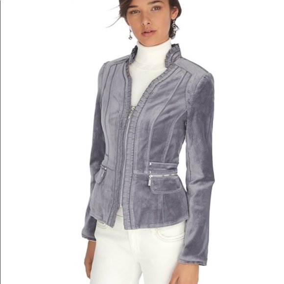WHBM Velvet sz 10 Jacket White House Black Market Grey Lavender Fitted Blazer - Picture 1 of 16